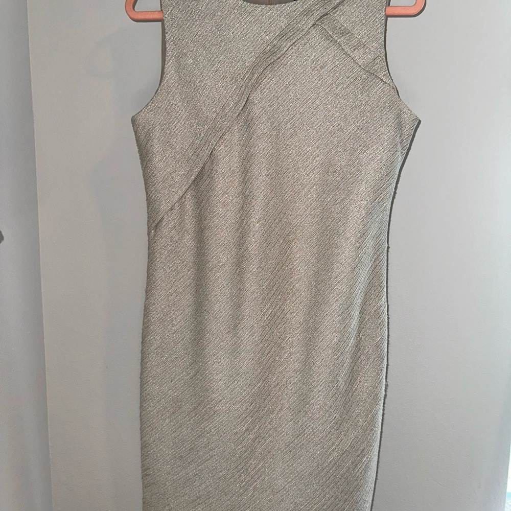 Banana Republic Elegant Cream Sleeveless Dress with Metallic Detail
